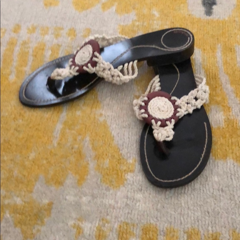 Kate Spade Macrame Sandals w/wood Medallion.